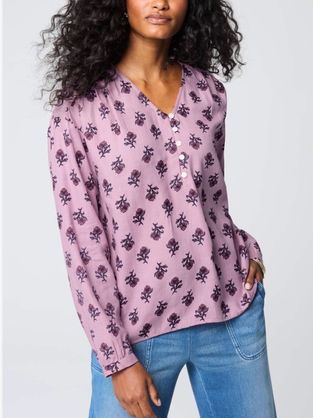 Pure J.Jill SZ M Mauve Floral Organically Grown Cotton floral Top cottagecore